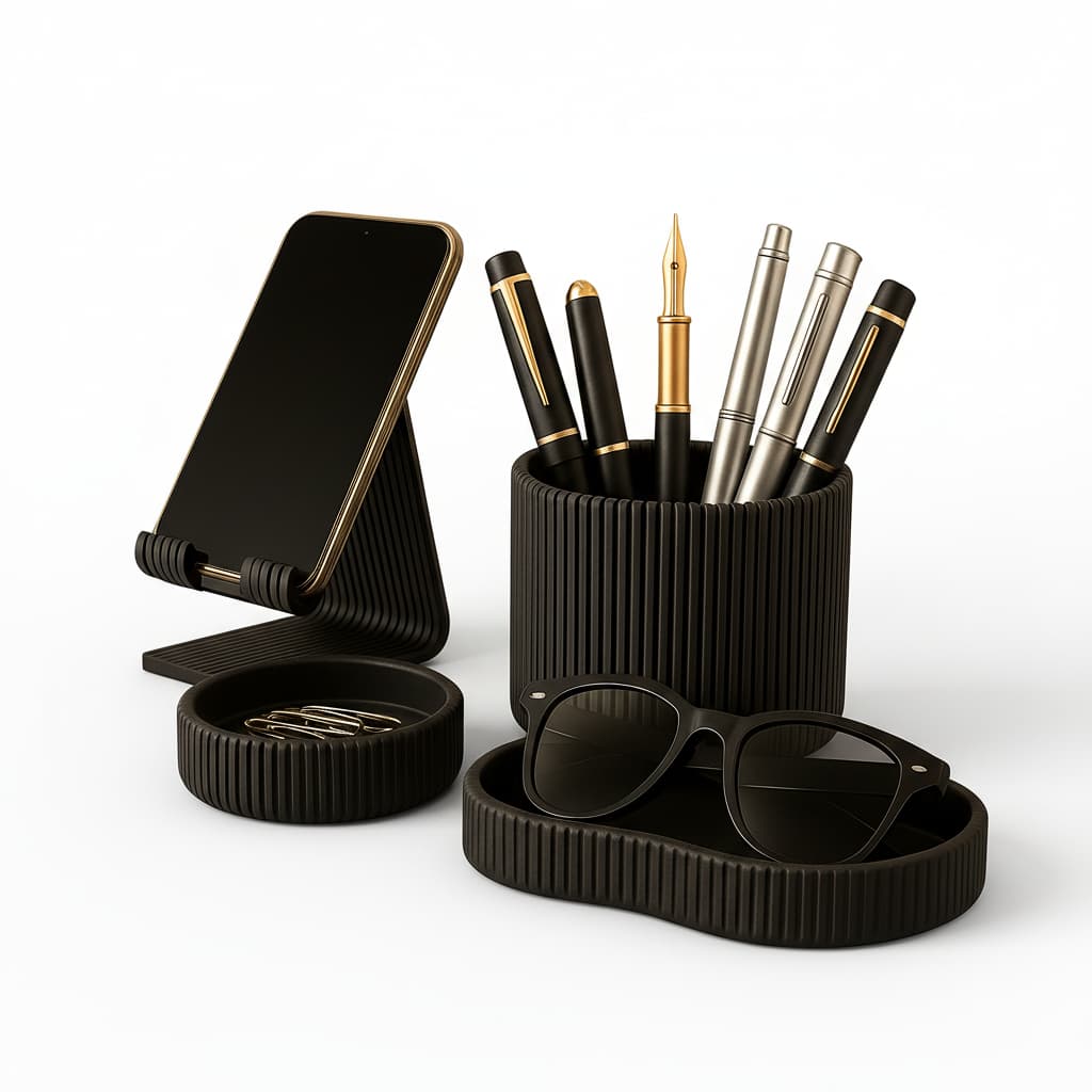 Kit Organizador de Mesa Minimalista com Suporte para Smartphone e Acessórios