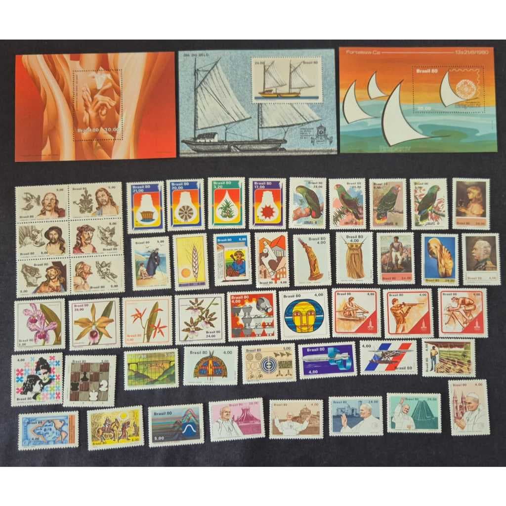 ANO COMPLETO DE SELOS DE 1980 - SELOS CORREIOS COMEMORATIVOS NOVOS DO BRASIL + BLOCOS