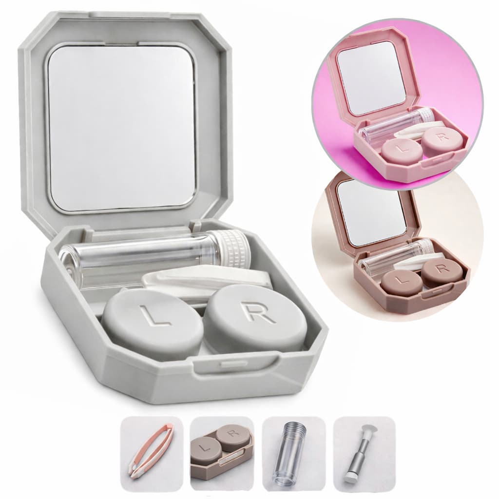 Mini Estojo Porta Lente De Contato Kit Viagem Pinça Ventosa