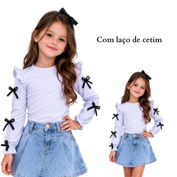 Blusa Infantil menina manga longa comprida lacinhos moda detalhe elegante