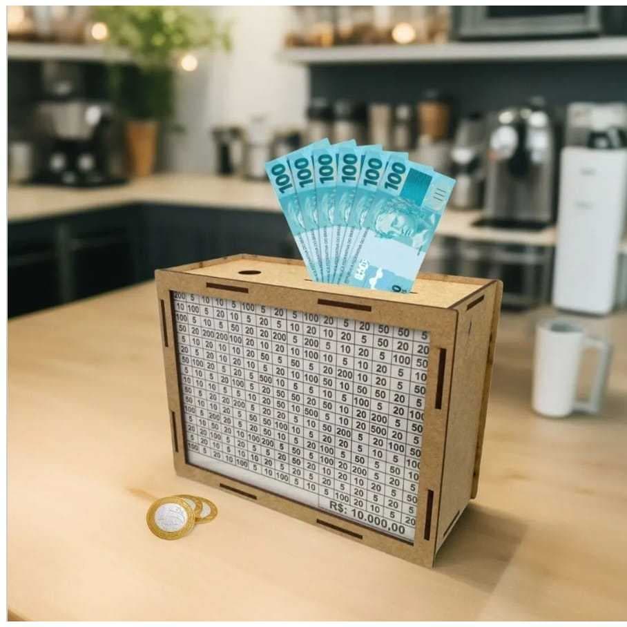 Cofre Desafio 10 Mil Mdf Guardar Dinheiro Porta Moedas Caixa De Dinheiro