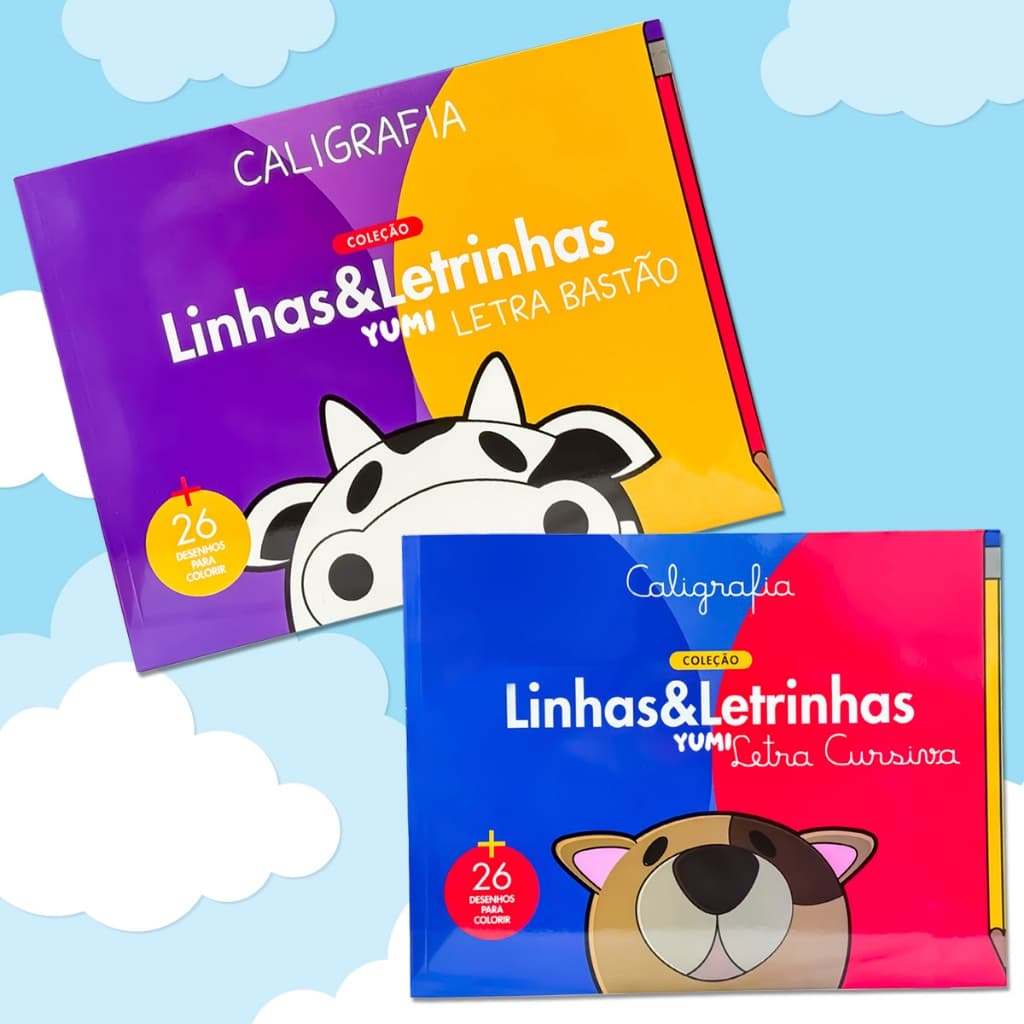 Kit 2 Livros Caligrafia Divertida Infantil Letras Bastão e Cursiva Atividades e Desenhos Colorir