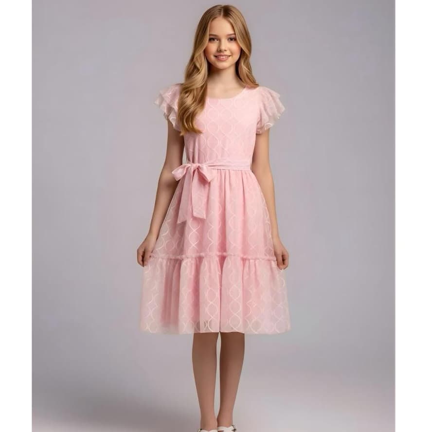 Vestido Adolescente Juvenil  Infantil Menina Luxo Rosa Festa Casamento Forrado com Cinto Brilho