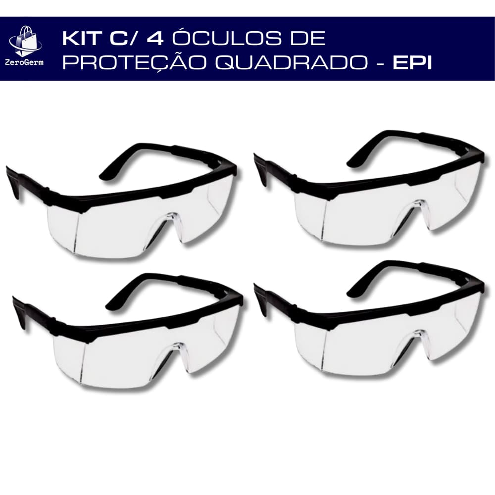 Kit 4 Óculos de Proteção EPI | Transparente Incolor + Segurança e Conforto