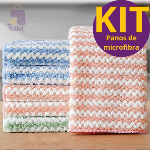 Kit Panos de Limpeza de Microfibra 25cm x 25cm, Reutilizável, Alta Absorção, Fácil de Limpar.