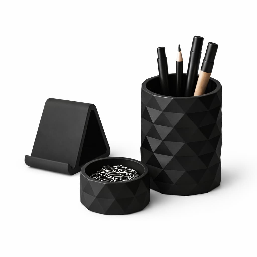 Kit 3 em 1 Home Office Organizador Porta Canetas Porta Clips Suporte de Celular Compacto Geometrico 3D