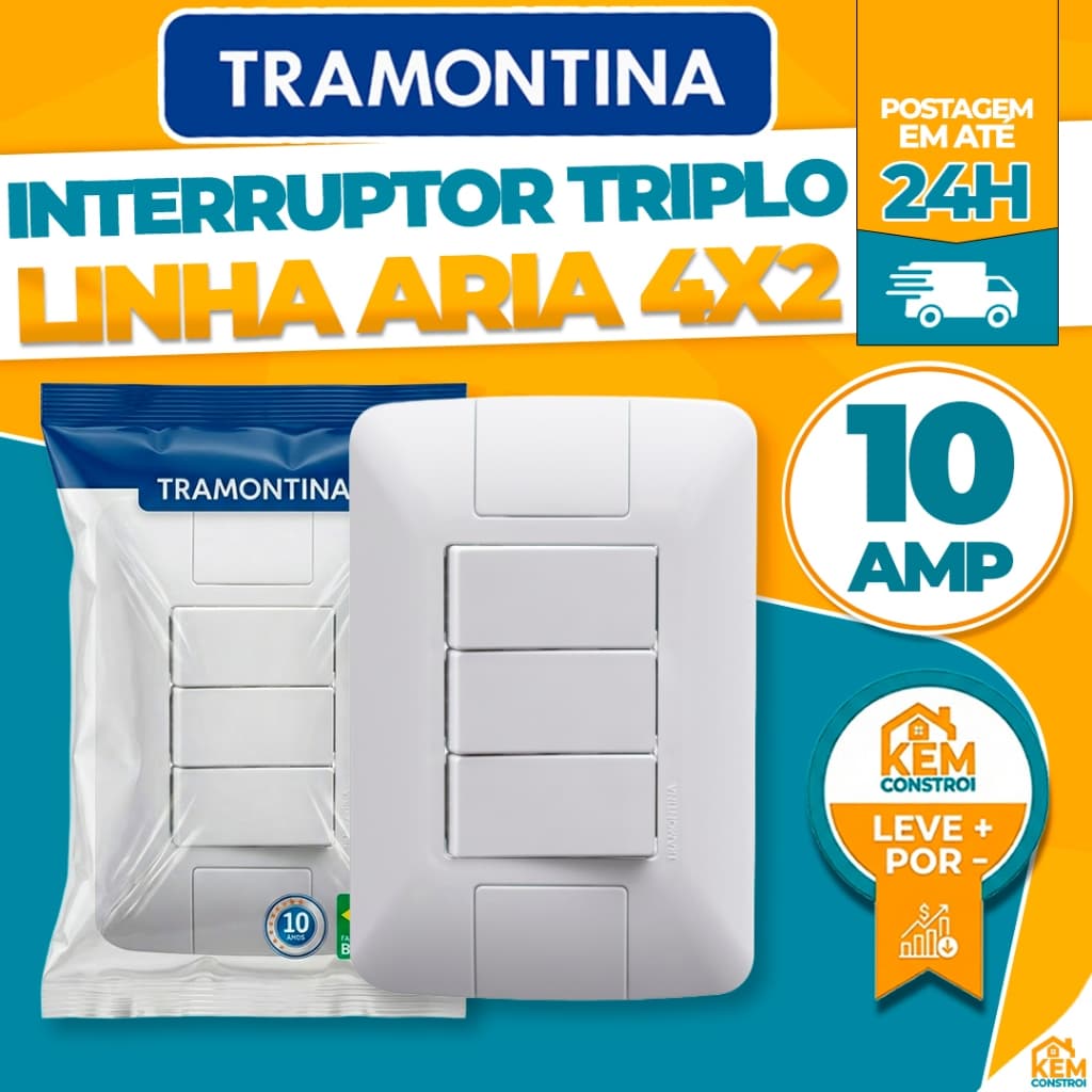 Kit Interruptor Triplo Aria Tramontina 4x2 Interruptores e Tomadas