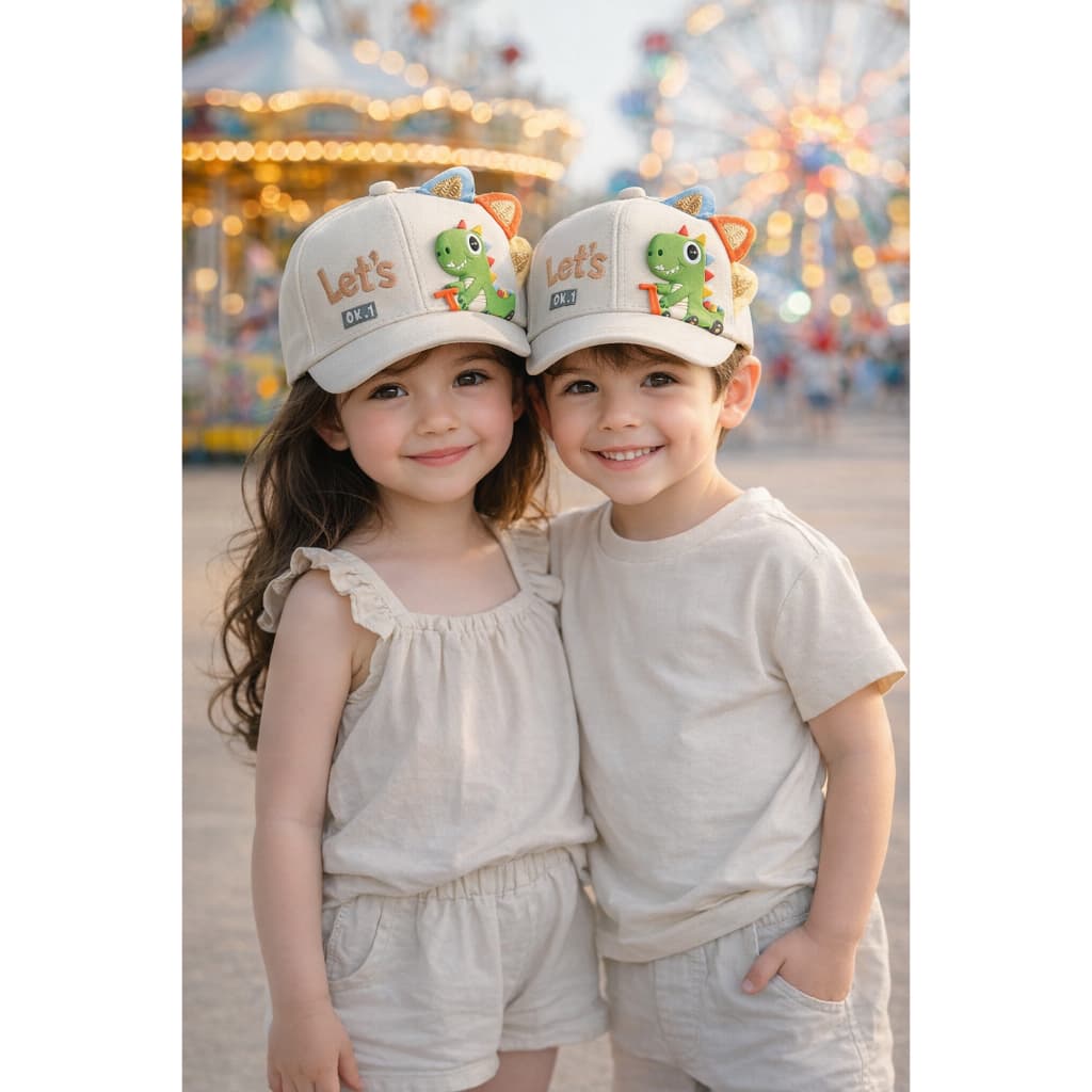 Boné Dinossauro Rex 3D Cartoon Infantil Unissex Com Ajuste Aba Curva Várias Cores