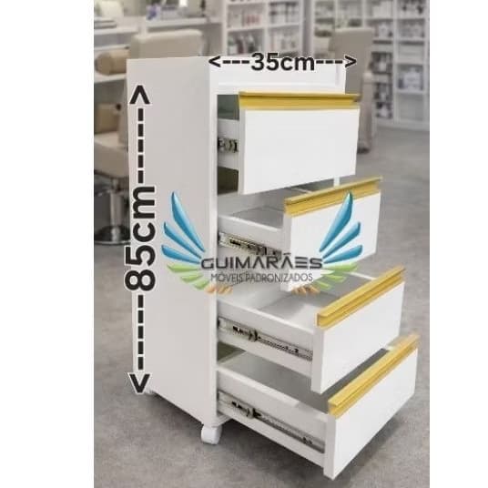 Carrinho auxiliar (PUXADOR DOURADO FOSCO ) Gaveteiro ENVIAMOS montado DOURADO FOSCO