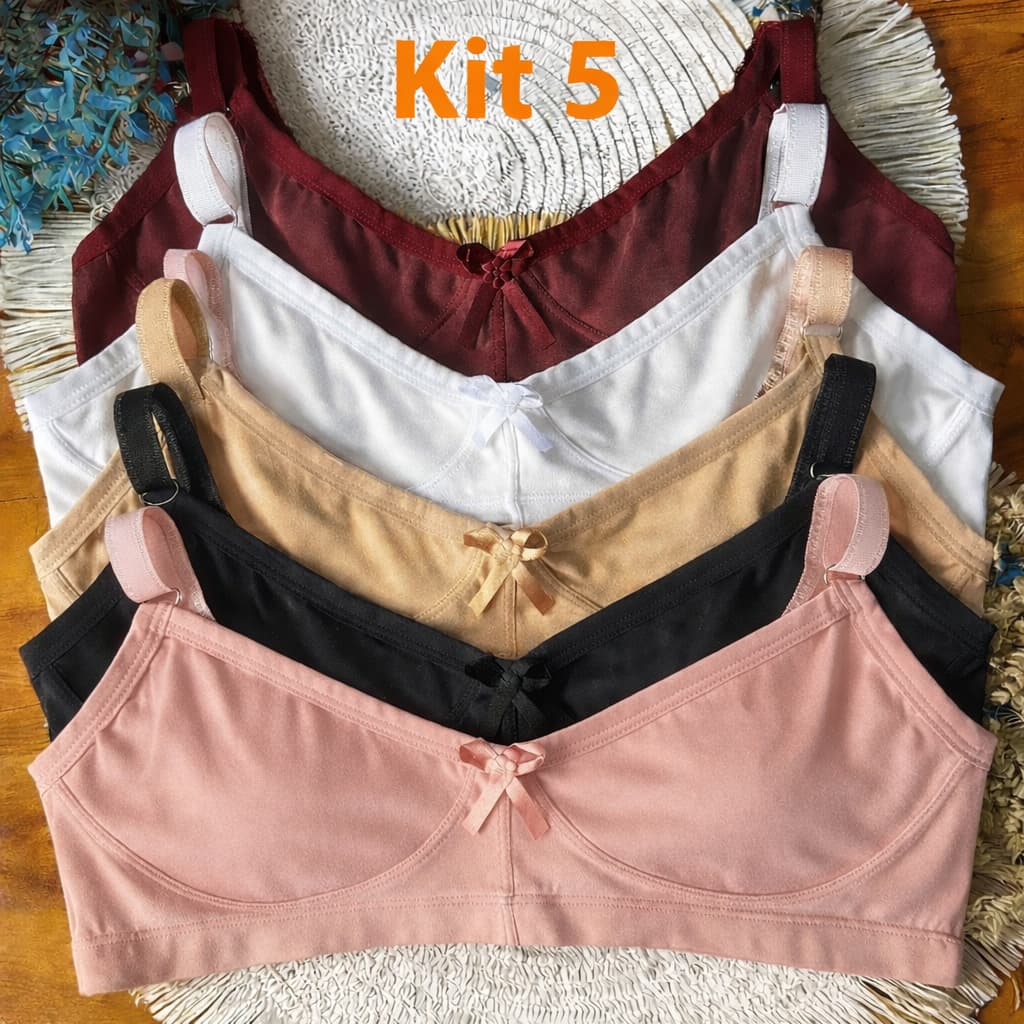 Kit 5 Sutiã Reforçado Sem Bojo Sutia de Sustentação 0062
