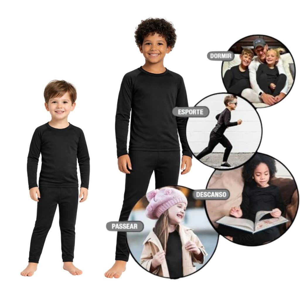 Conjunto Térmico Peluciado Juvenil E Infantil Unissex Blusa Manga Comprida E Calça Segunda Pele
