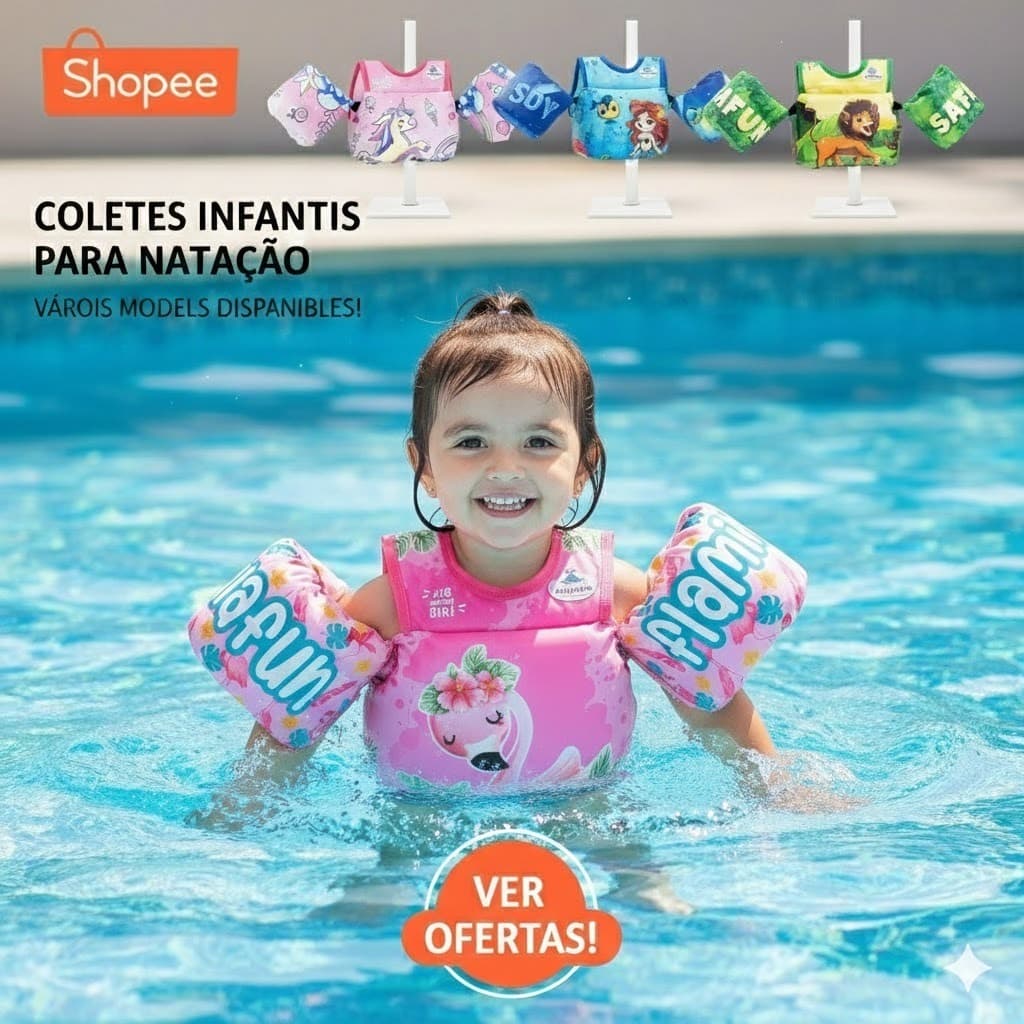 Boia Infantil Colete Flutuador Premium Com Bracadeira De Segurança 1 a 7 Anos NÃO FURA AcquaFun