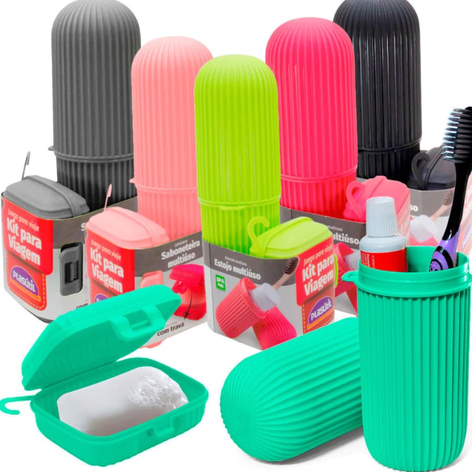 Kit para viagem - Porta escova e creme dental e Saboneteira Multiuso - Plasútil