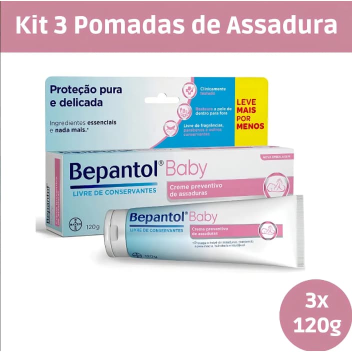 Kit 3 Pomada Bepantol Baby Para Assaduras, Hipoalergienico 120G Total de 360G ENVIO IMEDIATO