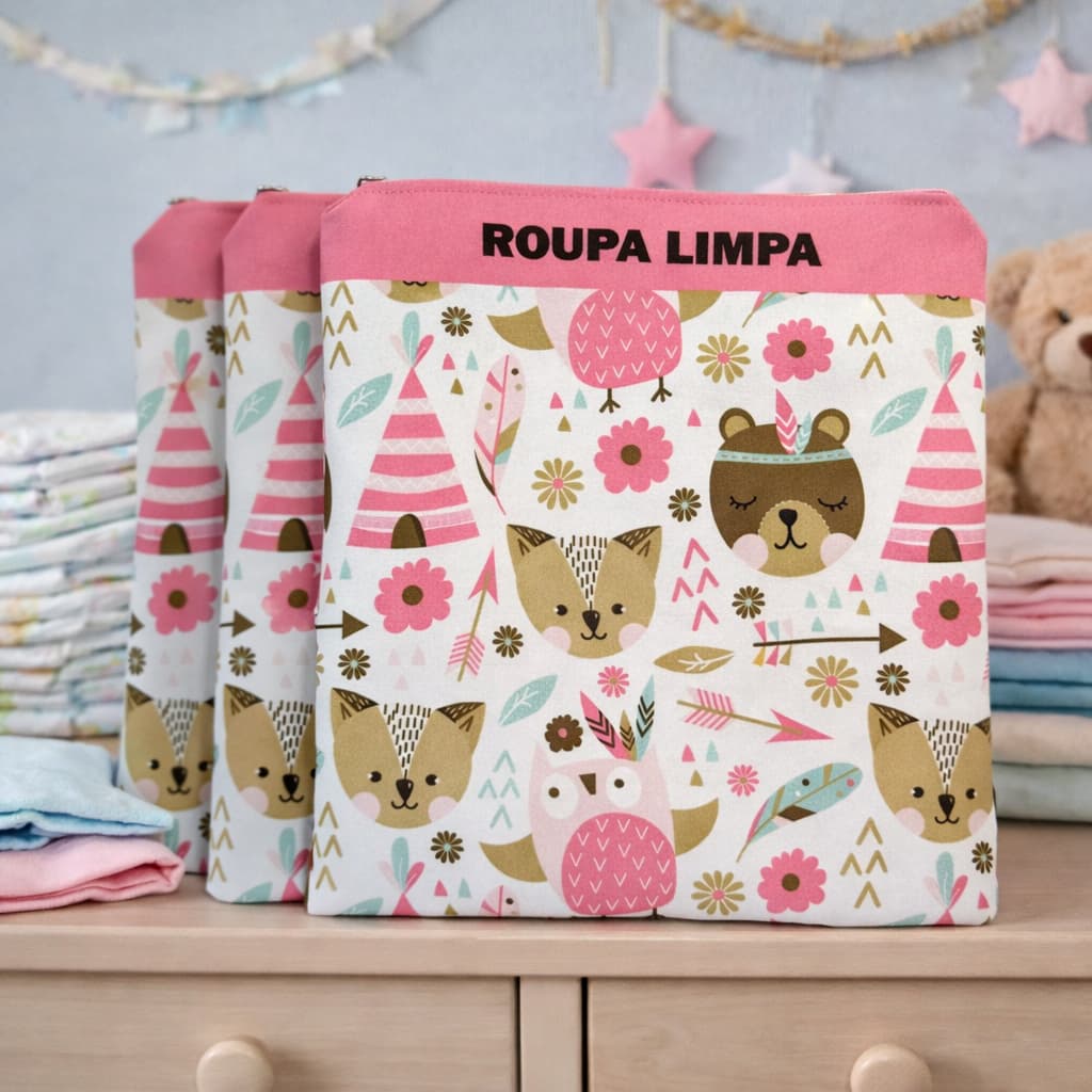 Kit c/3 Saquinhos Maternidade Organizadores para Bolsa Maternidade Viajem Mala Bebê 25x30 MALA/VIAGEM/ROUPA LIMPA E SUJA