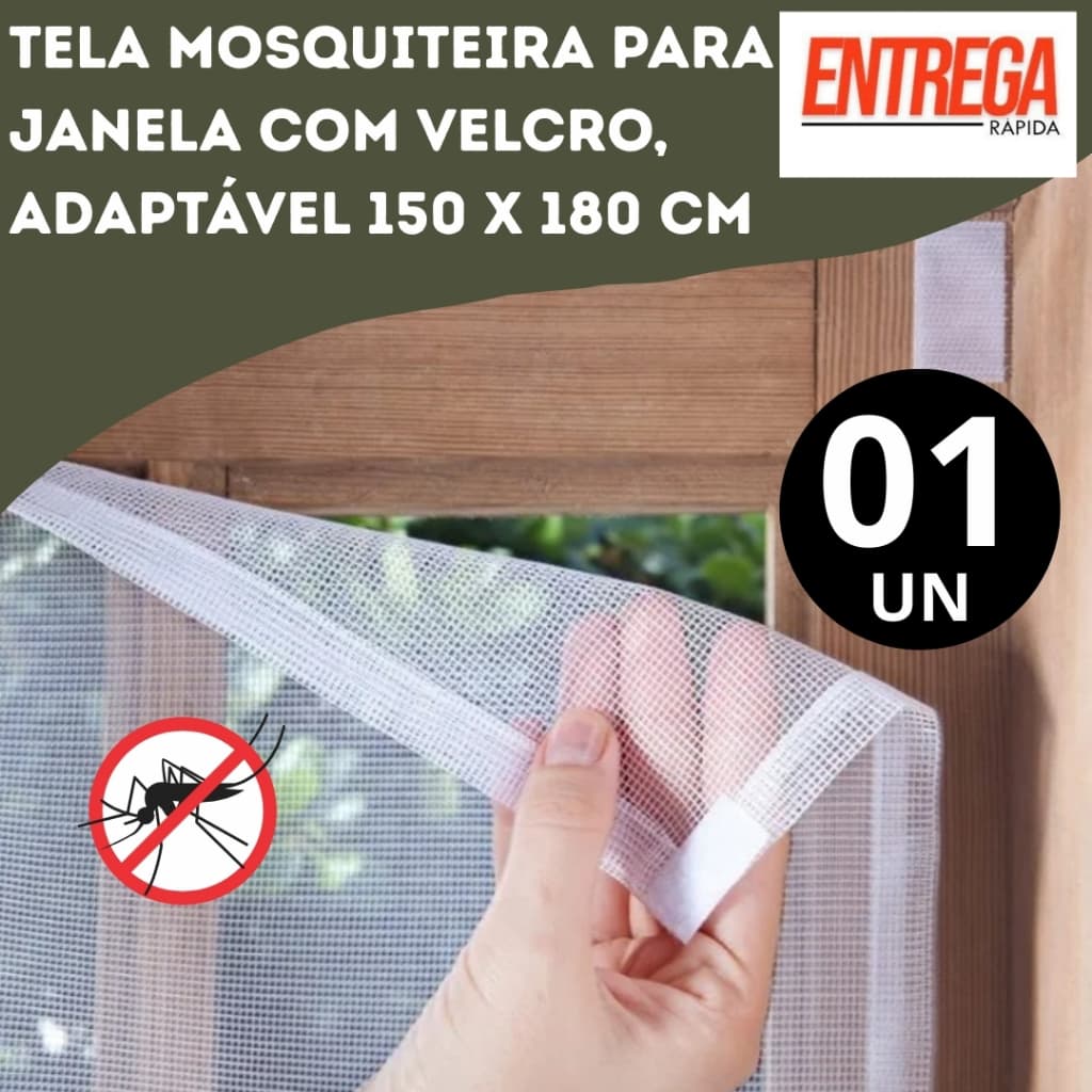 Tela Mosquiteira  com Velcro Para Janela 150 x 180 cm Lavável Removível Contra Pernilongos Insetos Baratas