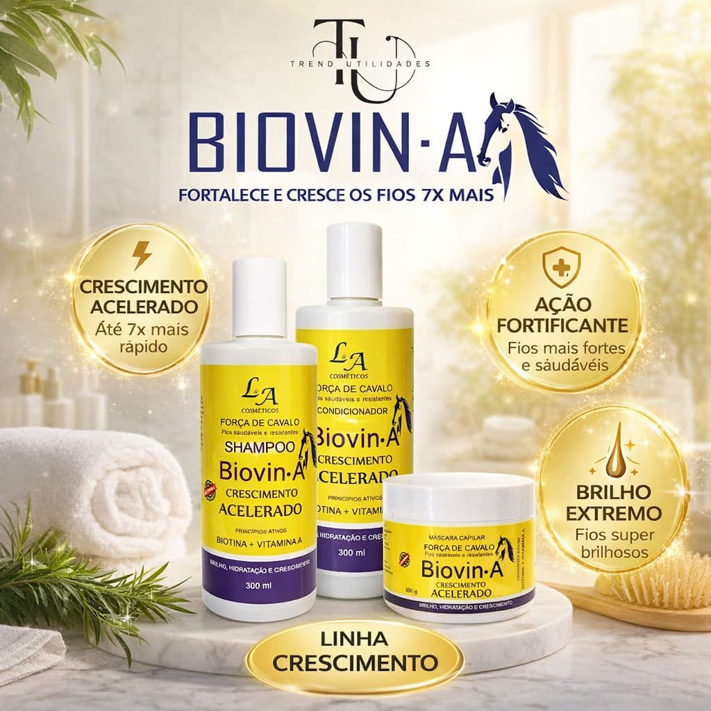Kit Crescimento Capilar Biovin-A Força de Cavalo L&A Cosméticos 3x300g