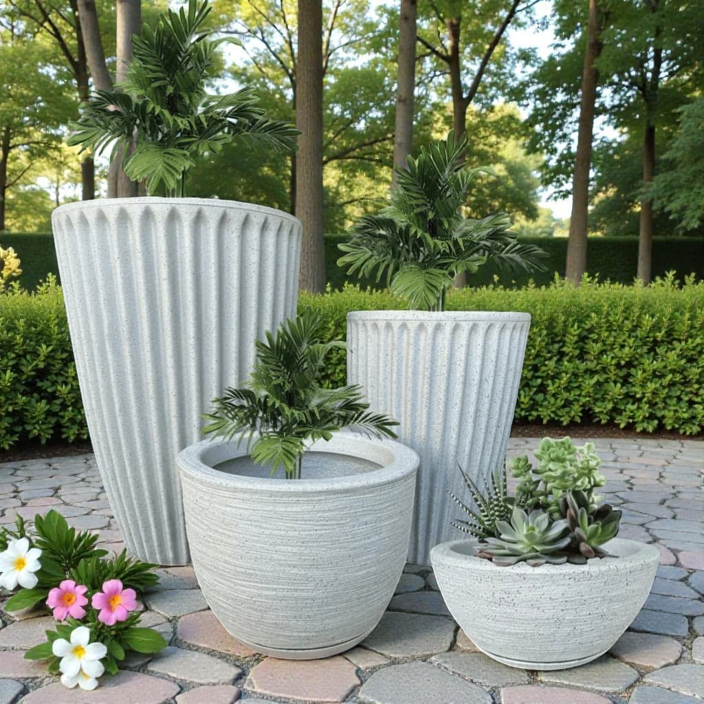 Kit 4 Vasos Romana N°1,2 + Bojo N°1 + Bacia N°1 Planta Flor Casa Jardim Moderno Elegante Polietileno