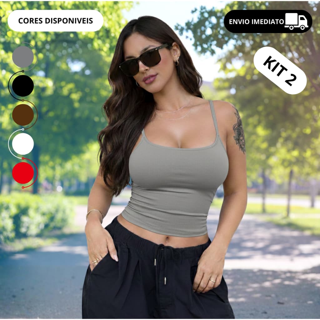 KIT 2 Regata De Alcinha Cropped Tube Feminino Básico Suplex Confortável Básico Tendência