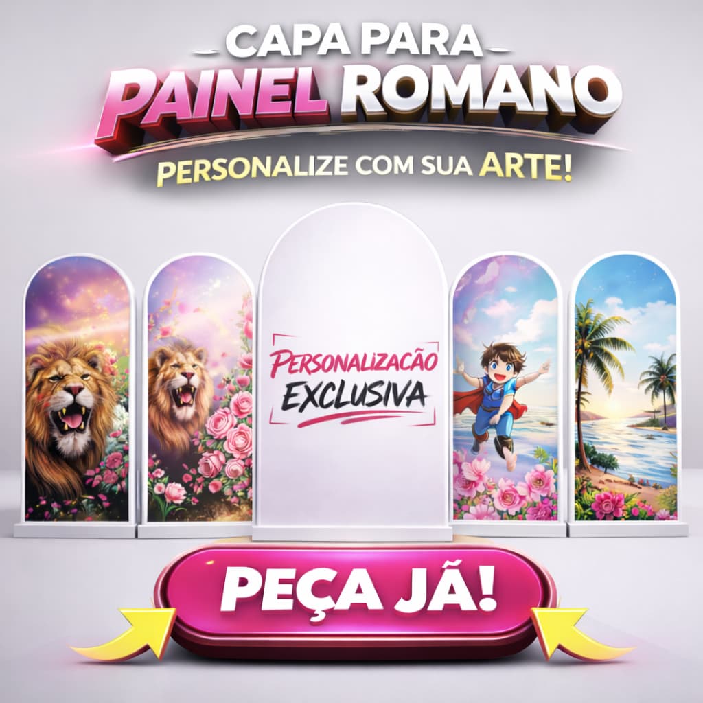 Capa Painel Romano (só frente) Elastico Poliester tema festa personalizado Facil Instalar Lavavel