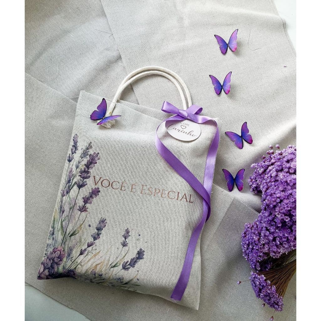 Sacola Lavanda Especial Embalagem Lembrancinha Linho Luxo Premium Festas Eventos Casamento