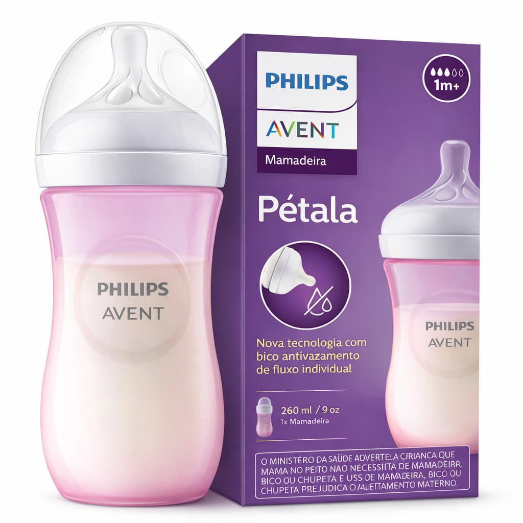 Mamadeira Pétala Avent 3.0 Rosa 260ml 1m+ Menina Philips Avent