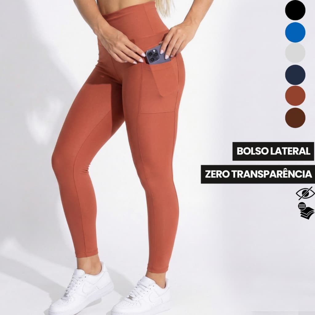 Calça Legging Com Bolso ZERO TRANSPARÊNCIA Academia Crossfit Treino Corrida Suplex Premium Feminina