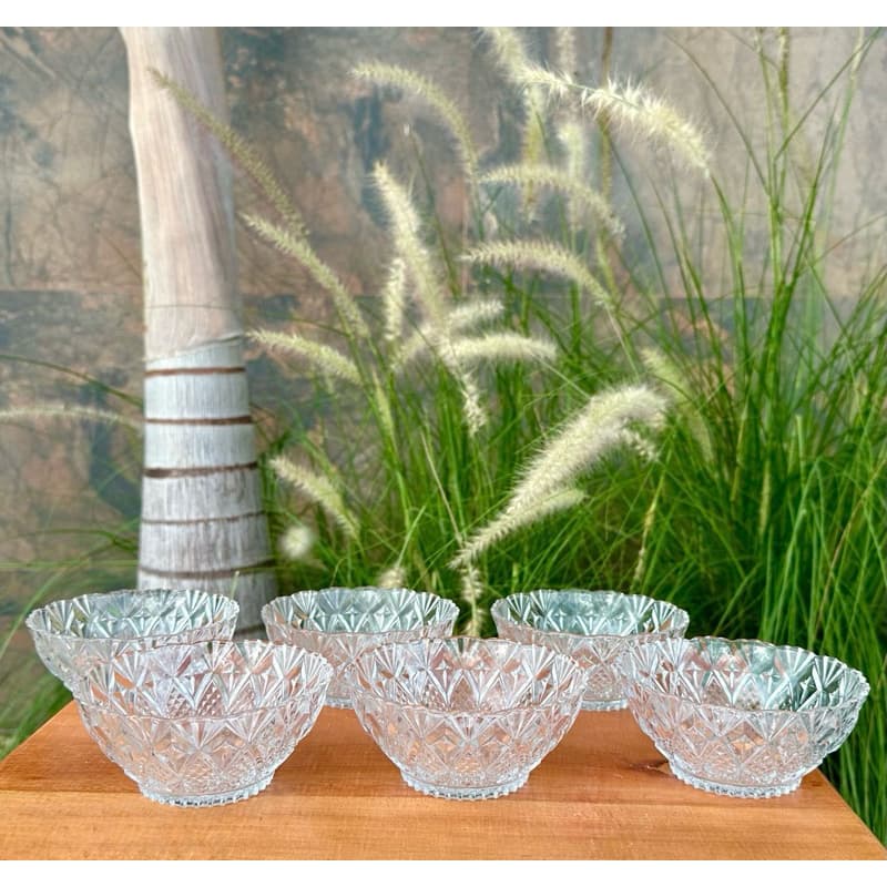 Jogo de Taças de Vidro Para Sobremesa Elegante Com 6 Peças Decorado150ml Bowls
