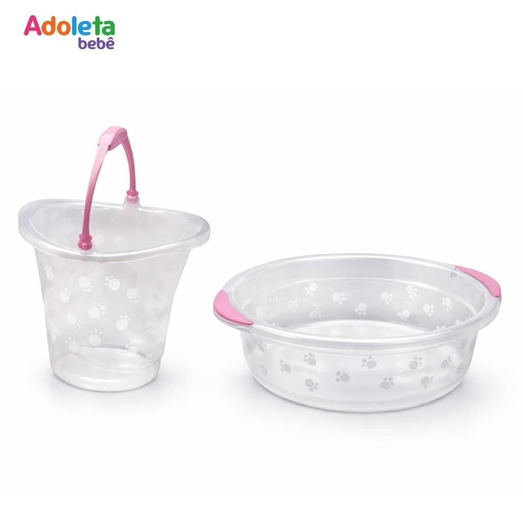 Kit Banho Infantil Rosa Adoleta | Bacia 6L + Balde 8L | Ideal para enxoval e lavagem delicada