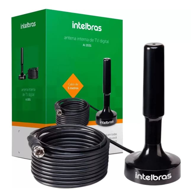Antena de TV Digital Intelbras AI2031 - Cabo com 5 metros, Base Magnética, Compatível com 4k, Para qualquer TV