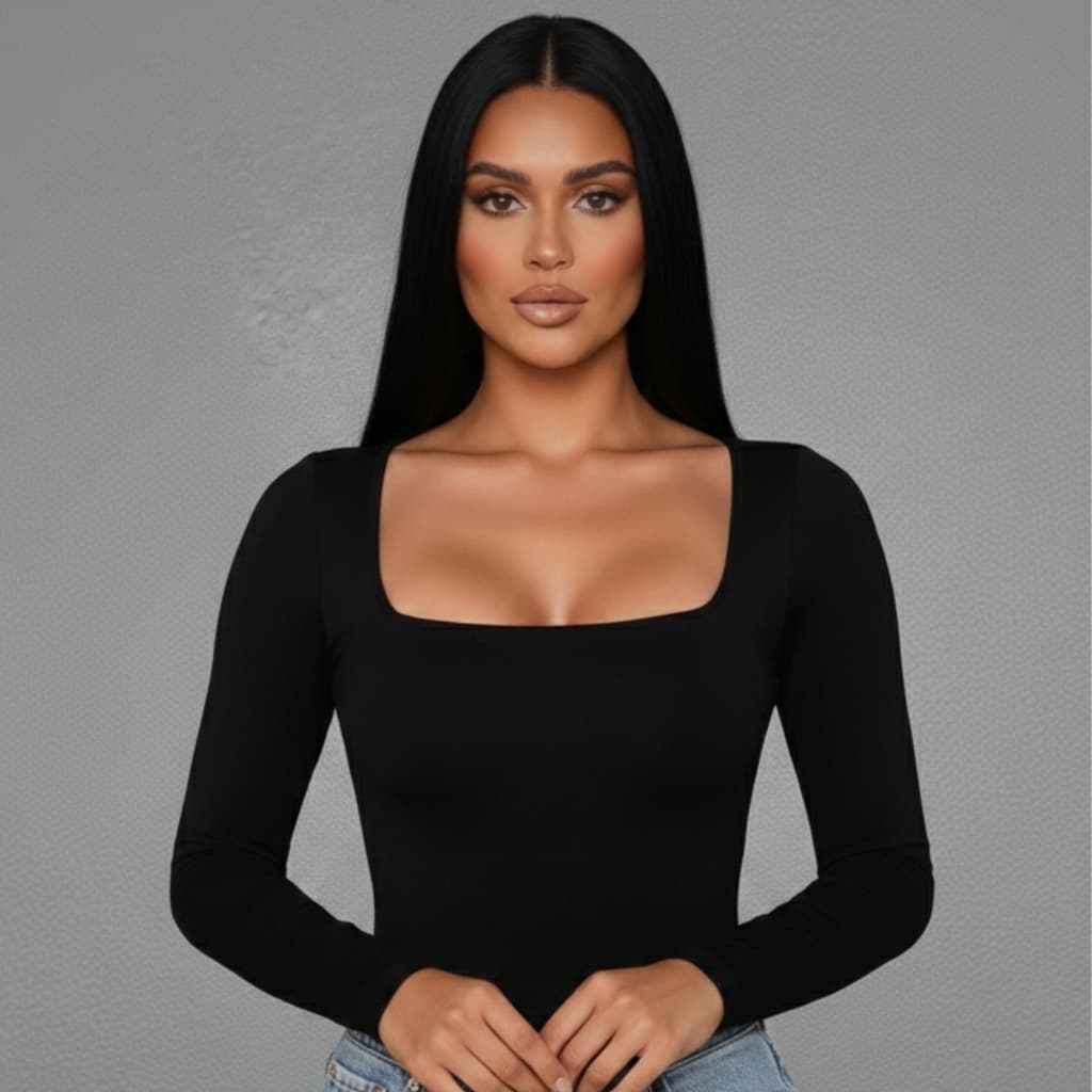 Body Gola Quadrada Feminino Básico Manga Longa Tecido Suplex Premium Ajuste Perfeito 4 Estações