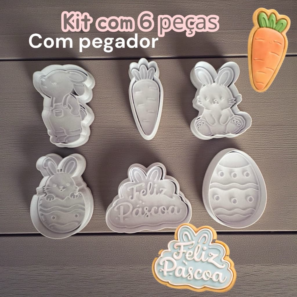 Kit 6 Cortadores de Biscoito Páscoa Baby 7cm Cortador para biscoito e massinha com pegador