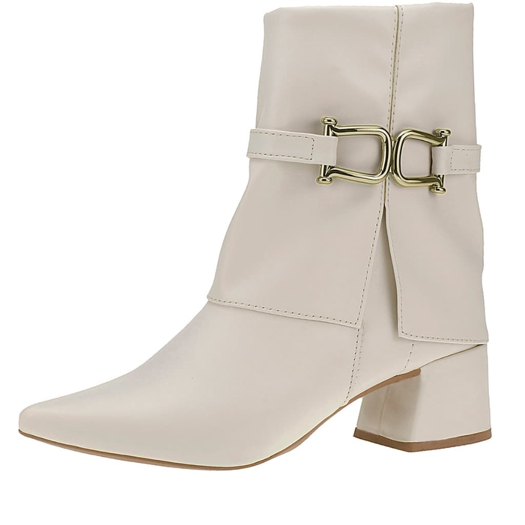 Bota Feminina Bico Fino Blogueira Salto Bloco Shekinah Capa Detalhe Enfeite Lateral Zipper Moda