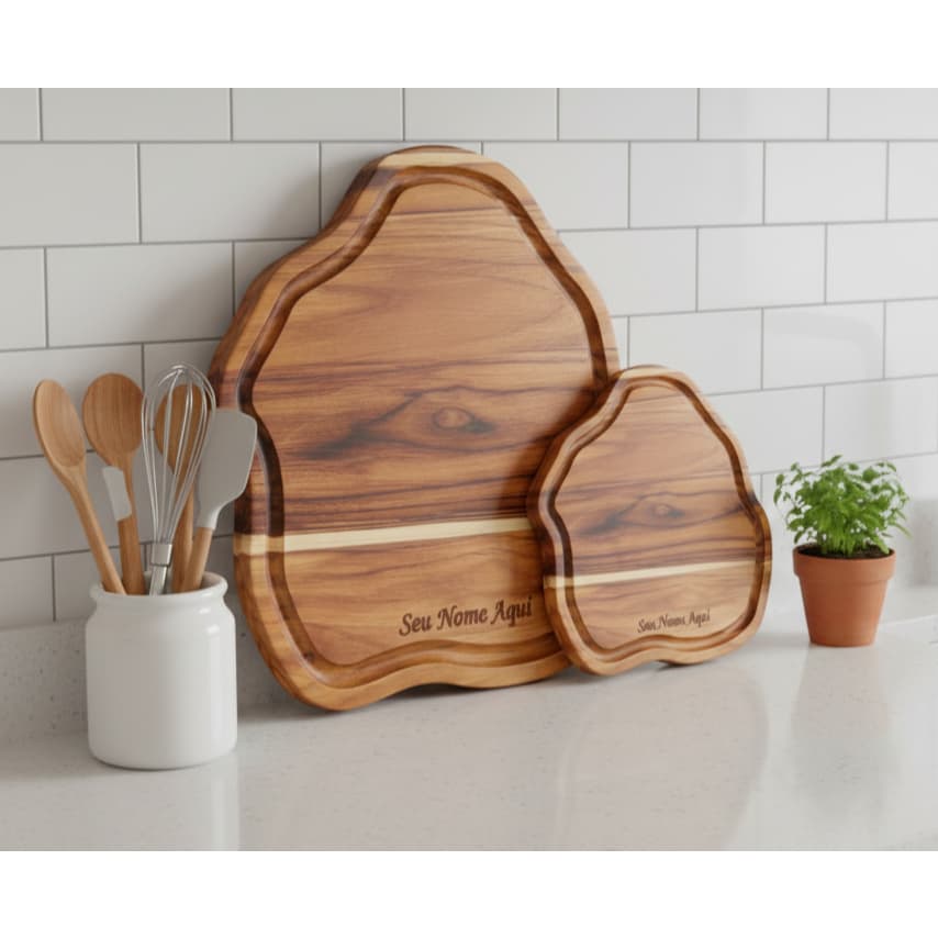 Kit 2 tabuas rusticas personalizadas madeira moderna servir carne legumes