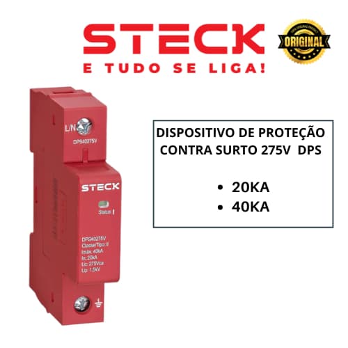DISPOSITIVO CONTRA SURTO CLASSE II 275V C/CARTUCHO DPS  STECK  20KA 40KA ANTI RAIO EPI DPS STECK