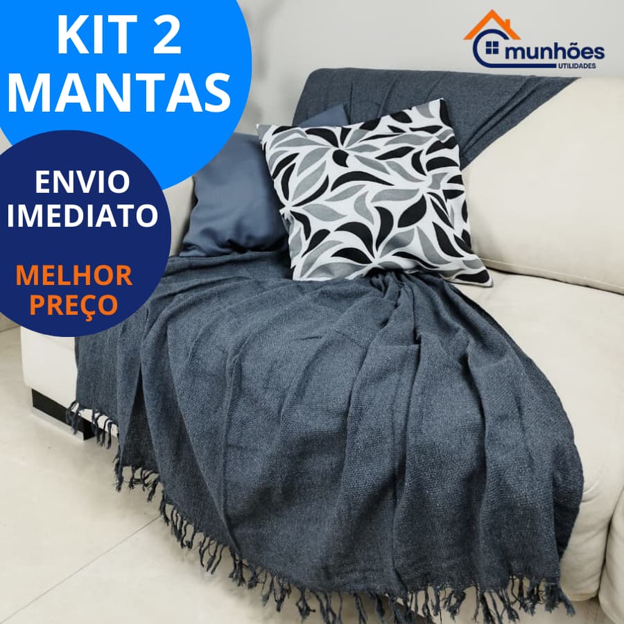 Kit 2 Mantas Para Sofá 210x120cm Algodão Decorativa Artesanal | Cobre Sofá e Colchão