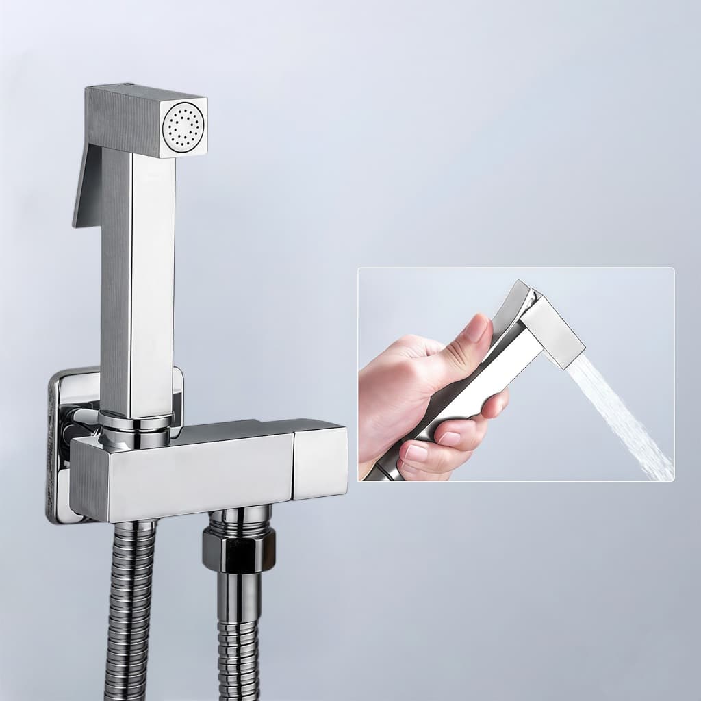 Ducha Higiênica De Banheiro Luxo Quadrada Metal,G1/2 Com Pulverizador Bidê Montado Na Parede