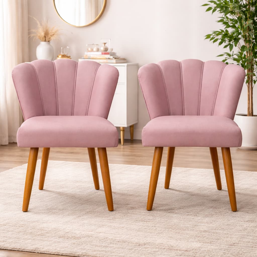 Kit 2 Cadeiras Pétala Decorativa para Manicure Salão de Beleza Espaço Mulher Veludo Pés de Madeira