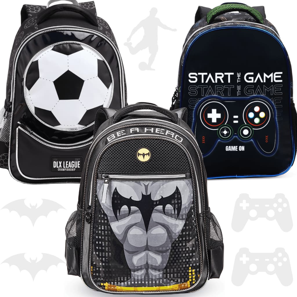 Mochila Infantil Escolar Grande Menino Homem Spider Aranha Speed Bat Morcego Gamecrafit Game Futebol