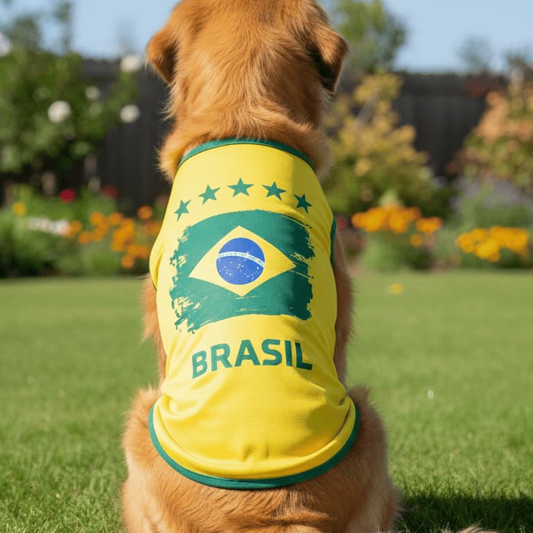Camiseta Pet Brasil Copa do Mundo Amarela Roupa Cachorro Seleção Futebol Confortável