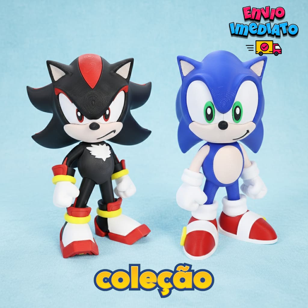 Kit Sonic e Shadow Clássico – Bonecos Colecionáveis Presente Geek