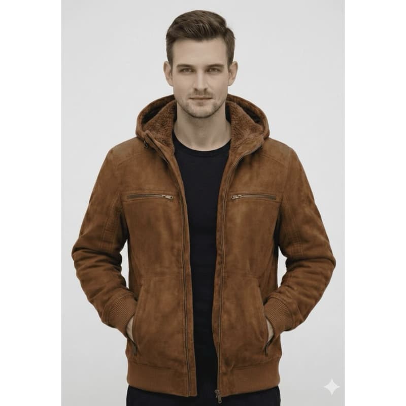 Jaqueta masculina Sarja Forrada com pelo, capuz removível