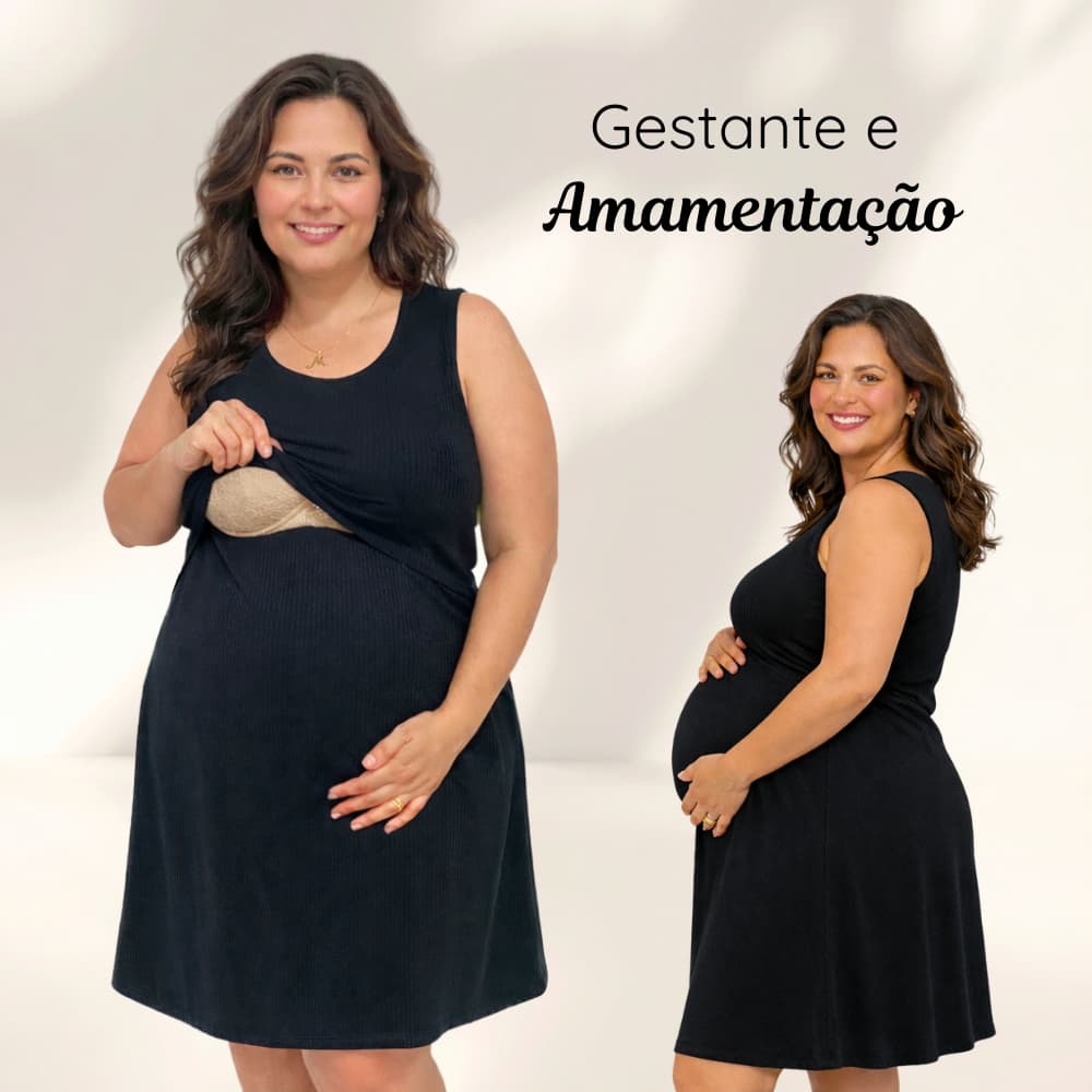 1013 Vestido Regata Plus Size Gestante Grávida Amamentar Amamentação Maternidade Malha Canelada
