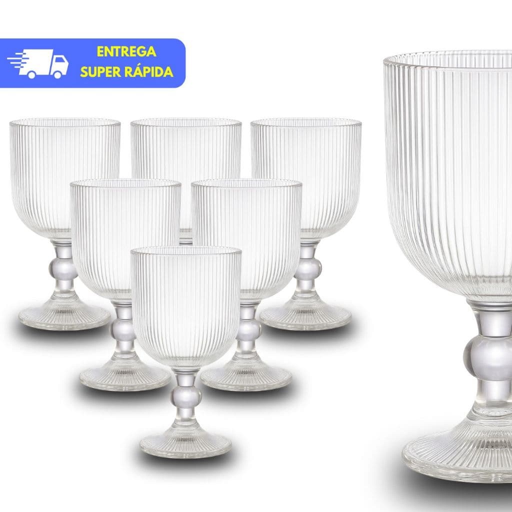 Jogo de Taças Versalhes Copo Vidro Grosso Canelada Elegante 400ml Grafiatto
