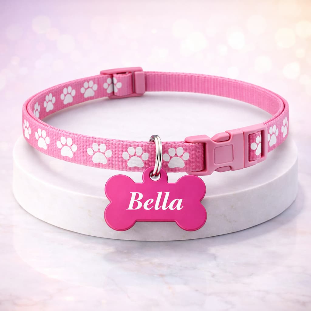 Coleira Pet Personalizada para Cachorro Gato Macho Fêmea – Com Nome Gravado