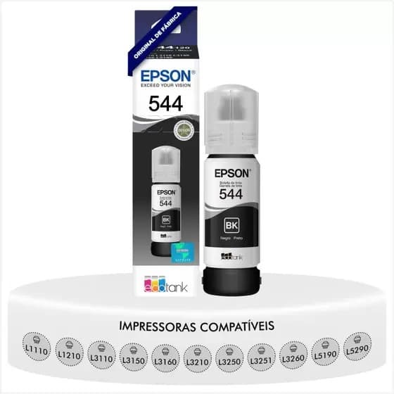 Refil Tinta Original Epson T544 Preto L 3110 L3210 L3150 L3250 T544 Vencimento 12/2027