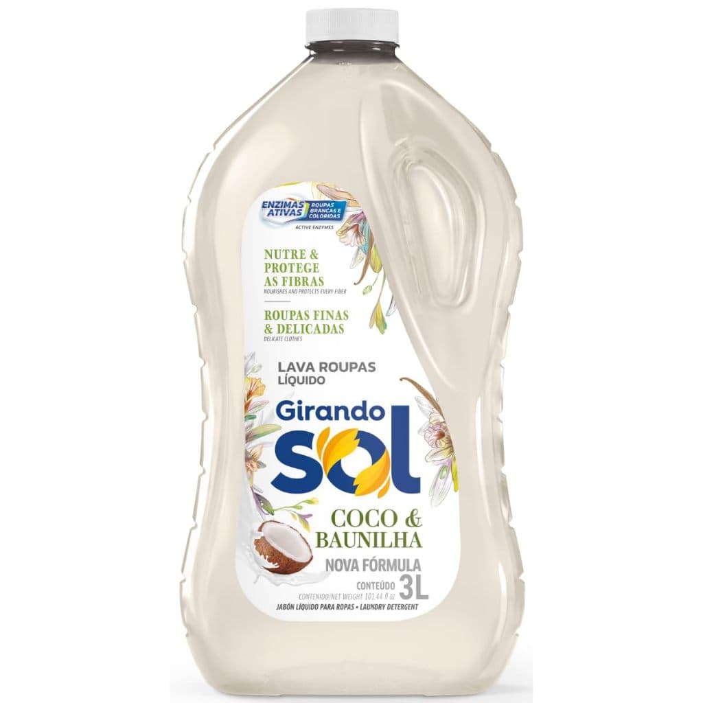 Sabão Líquido Lava Roupas Coco & Baunilha 3 Litros - Girando Sol | Rende 50 Lavagens