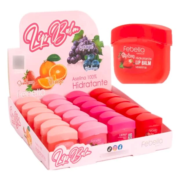 Kit 24 Lip Balm Frutas Febella LB7017 Hidratante Labial Atacado