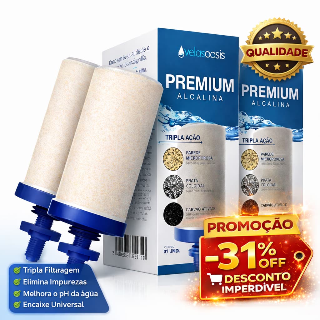 02 Velas Filtro de Barro Tripla Ação Universal Carvão Ativado Alcalina Premium