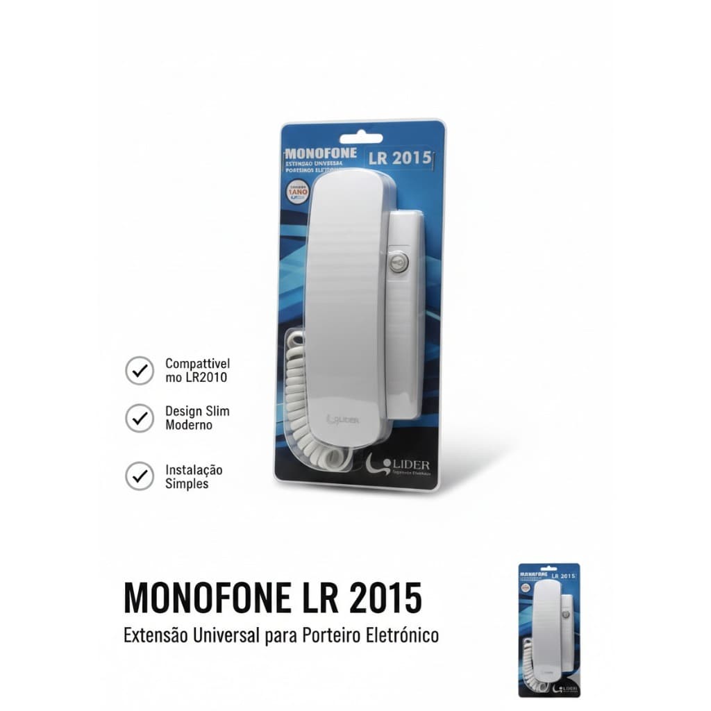 Monofone Interfone Lider LR 2015 Extensão Universal para Porteiro Eletrônico Design Slim
